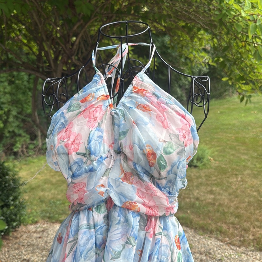 Lulu’s BUY IT NOW PRICE Beautiful Presence Light Blue Floral Chiffon DRESS - Picture 3 of 7